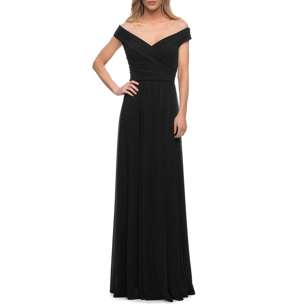 NEW La Femme Off the Shoulder Net Jersey Maxi Dress Size 6 Wedding Gown